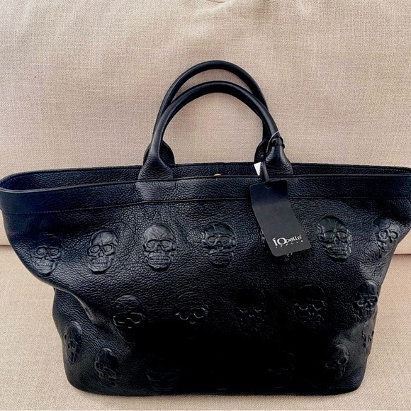 Genuine Leather 3D Black Embossed Skull Tote Bag - Picture 2 of 7